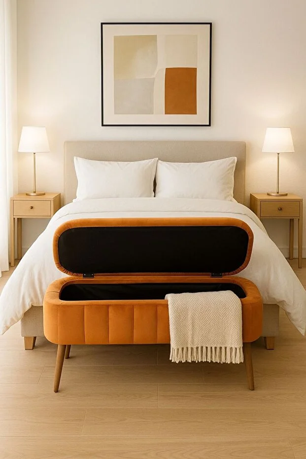 OSLO Babyface Turuncu Çok Amaçlı Sandıklı Dekoratif Bench Puf